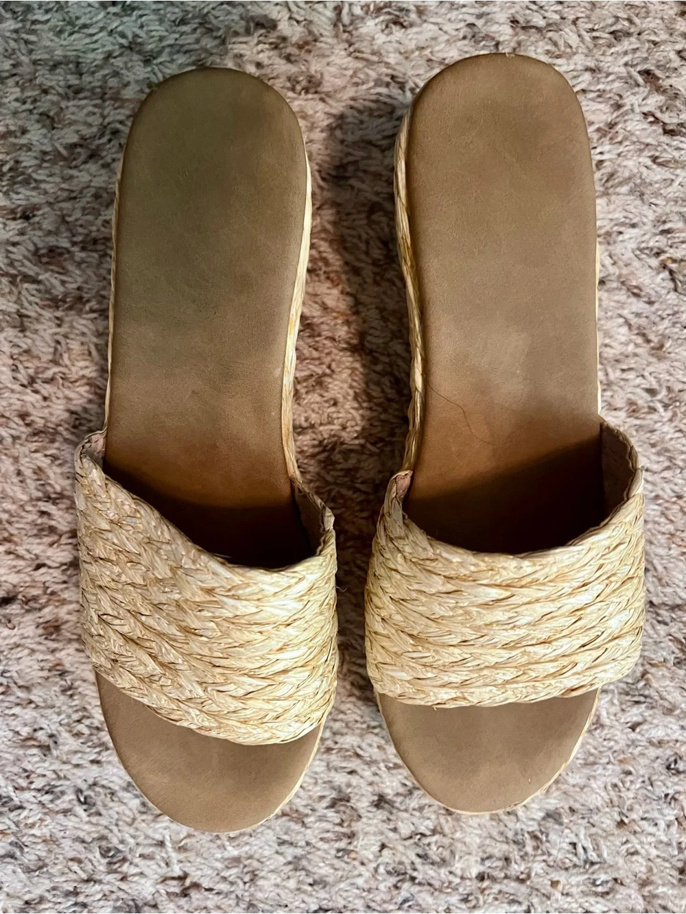 Woven Slide Sandals in Natural Straw 8.5